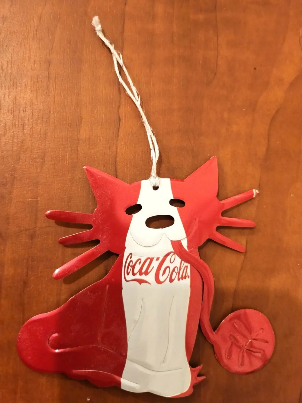Vintage Coca-Cola Upcycled Soda Can Cat Ornament - Handmade Recycled Aluminum